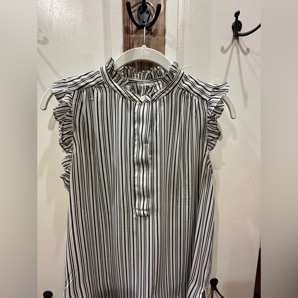 Striped Ruffle Sleeve Blouse